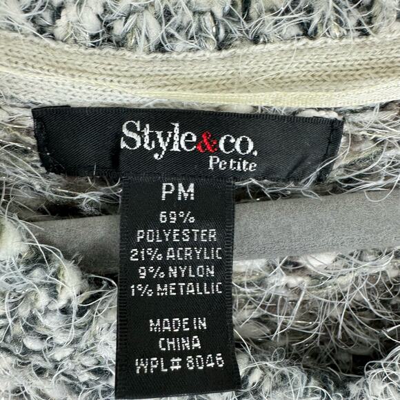 Style & Co. Gray Fair Isle Long Sleeve Plush Fuzzy Pullover Sweater Size PM - Picture 4 of 5